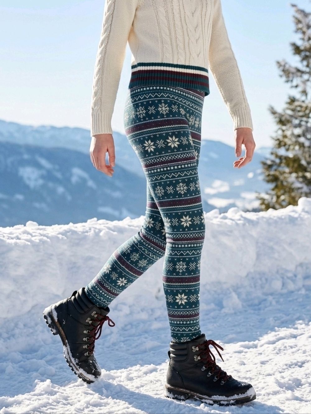 🔸️NWT Apt 9 Green w/Cream & Red Holiday Snowflake Print Pants Medium